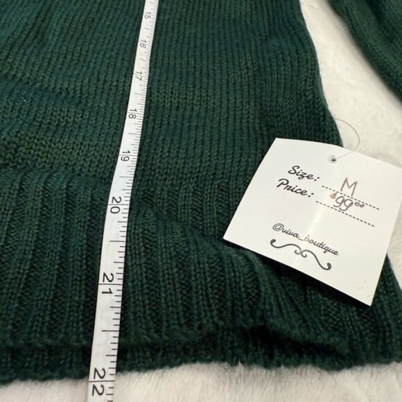 Viva Boutique forest green sweater pearl embellishments long sleeves crewneck M - Picture 9 of 11